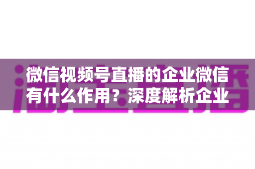 微信视频号直播的企业微信有什么作用？深度解析企业微信赋能视频号直播的全链路价值与运营策略